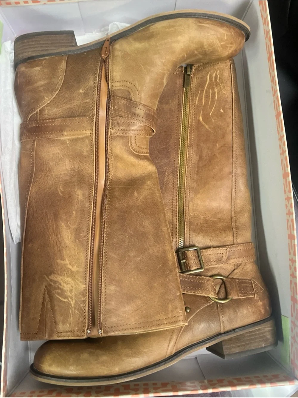 Gianni Bini Brown Knee High Riding Boots Zip Buckle Gingerbread Movin Up Sz 10M